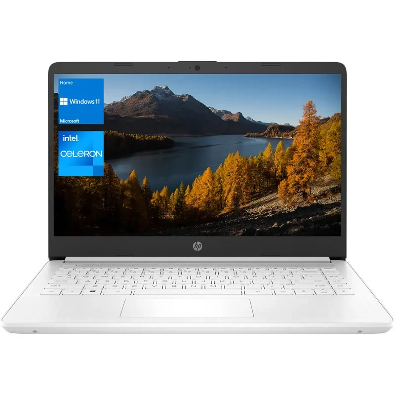 HP Portable Laptop, Student and Business, 14" HD Display, Intel Quad-Core N4120, 4GB DDR4 RAM, 64GB eMMC, 1 Year Office 365, Webcam, SD Card Reader, Wi-Fi, Windows 11 Home, White